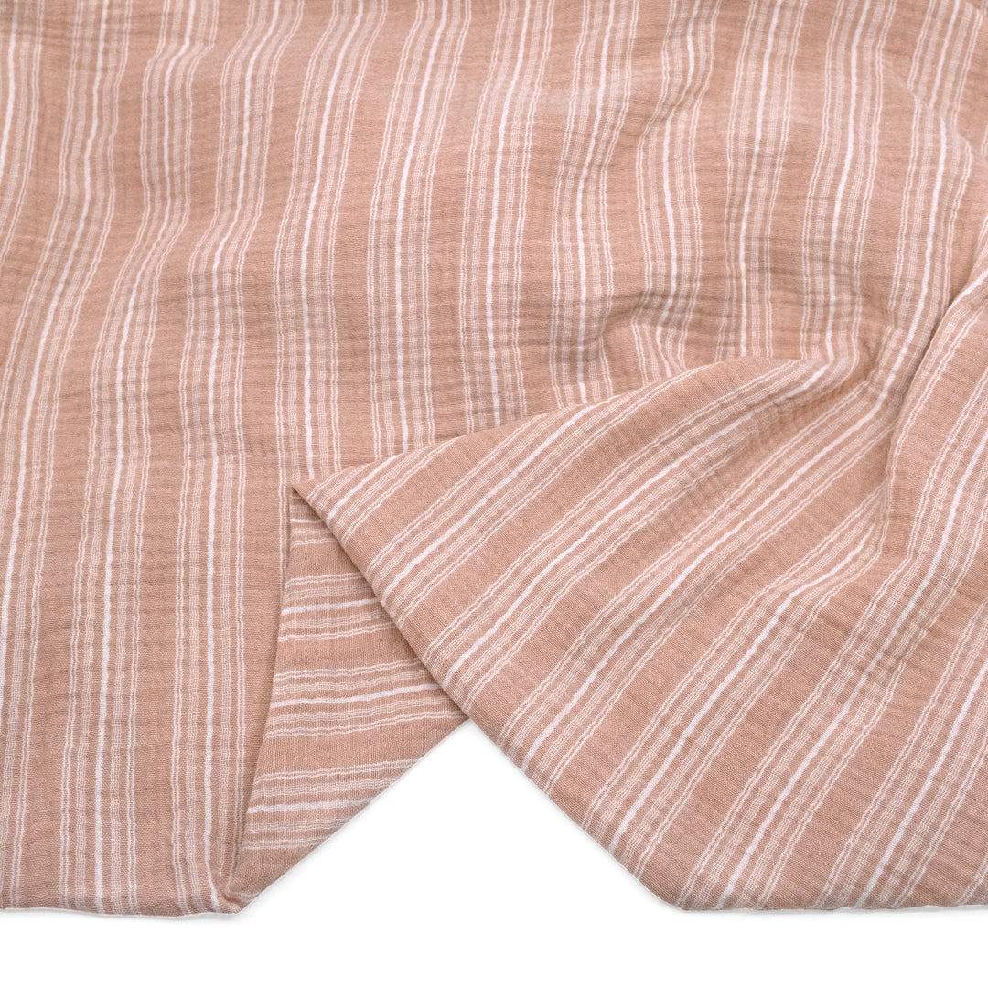 Vintage Stripe Organic Cotton Double Gauze - Blush/White