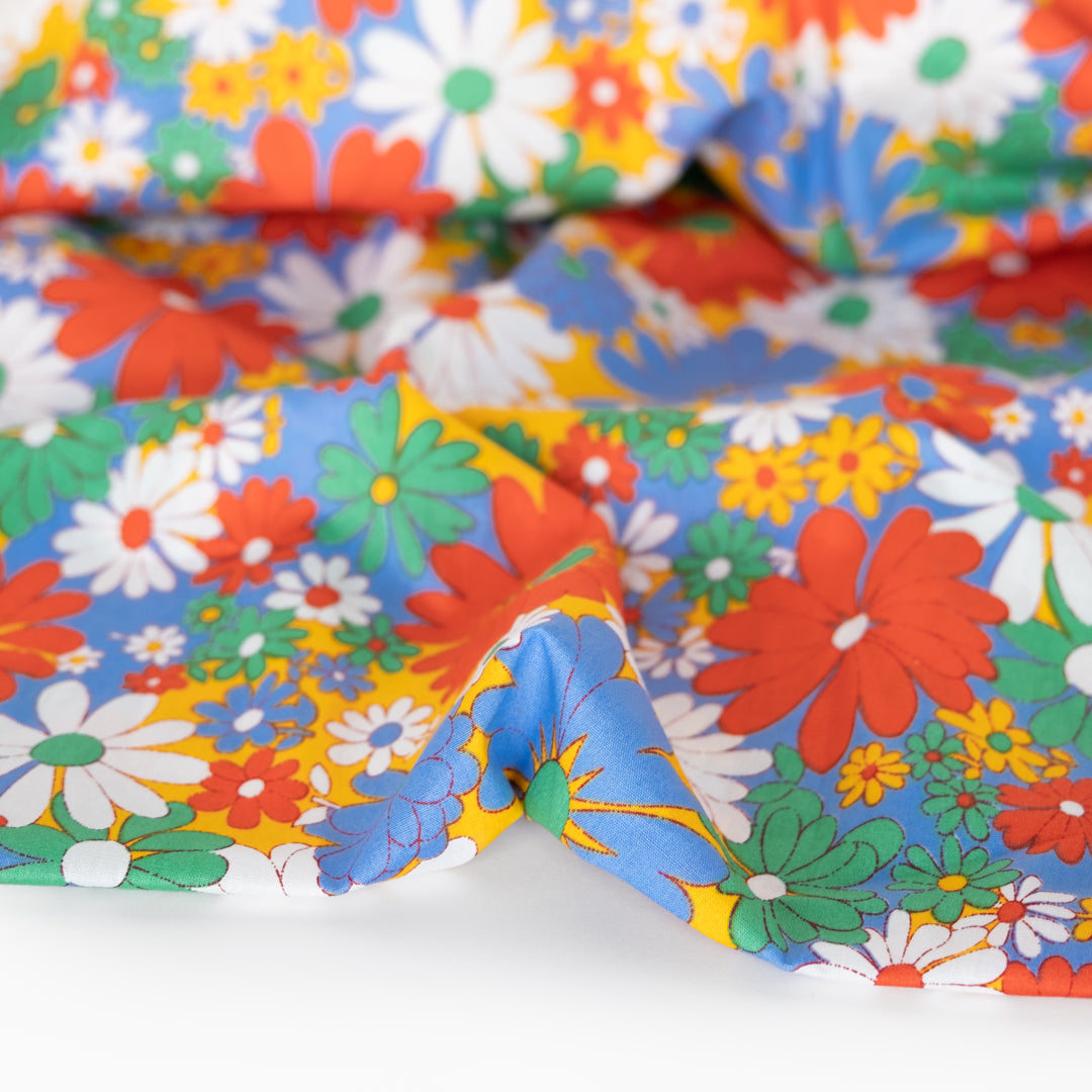 Mod Floral Cotton Poplin - Periwinkle/Red/Green