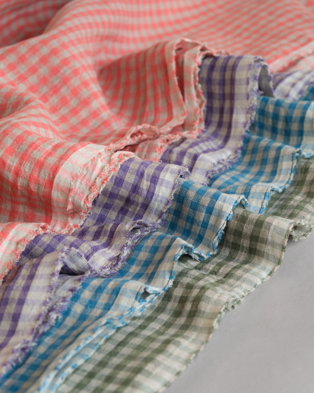 Stonewashed Gingham Linen - Coral/Pebble | Blackbird Fabrics