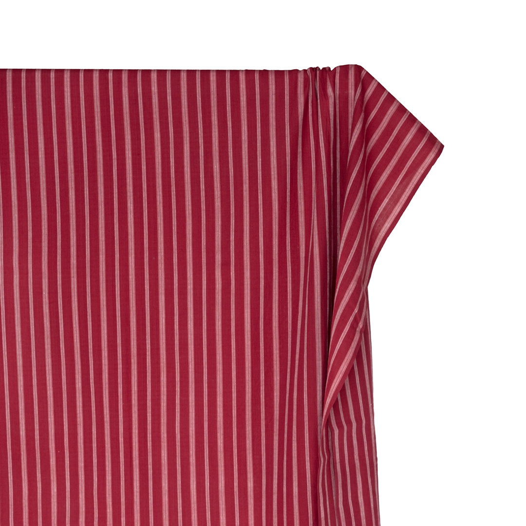 Awning Stripe Handwoven Cotton - Raspberry/White | Blackbird Fabrics