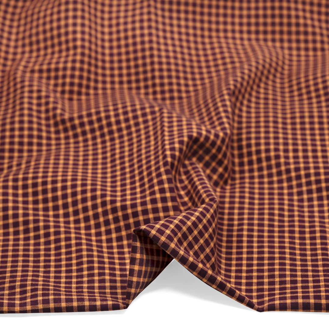 Box Check Handwoven Cotton - Port/Creamsicle | Blackbird Fabrics