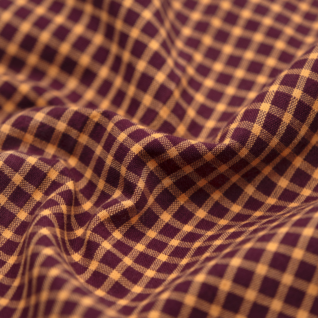 Box Check Handwoven Cotton - Port/Creamsicle | Blackbird Fabrics