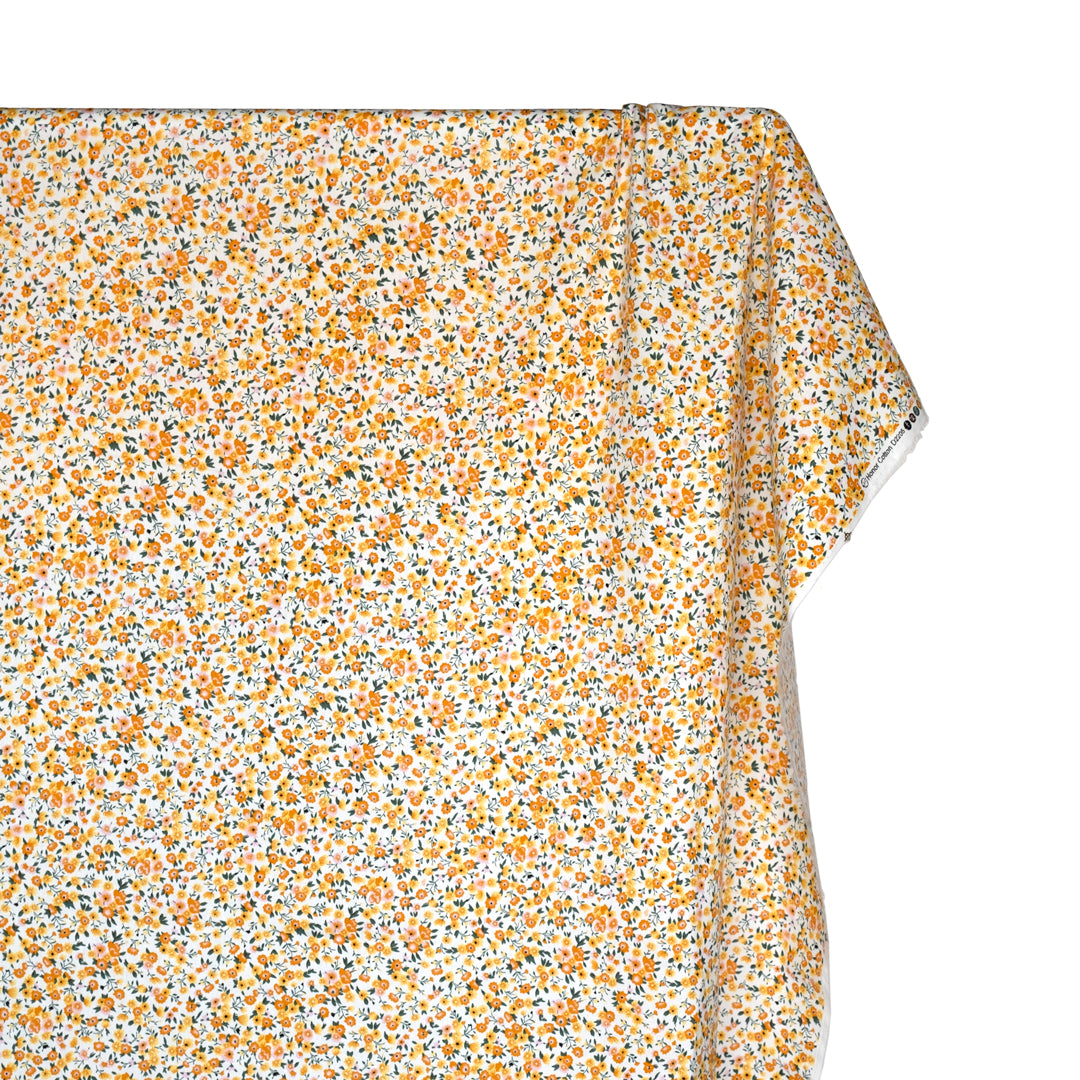 Budding Floral Cotton Poplin - White/Buttercup/Ochre | Blackbird Fabrics