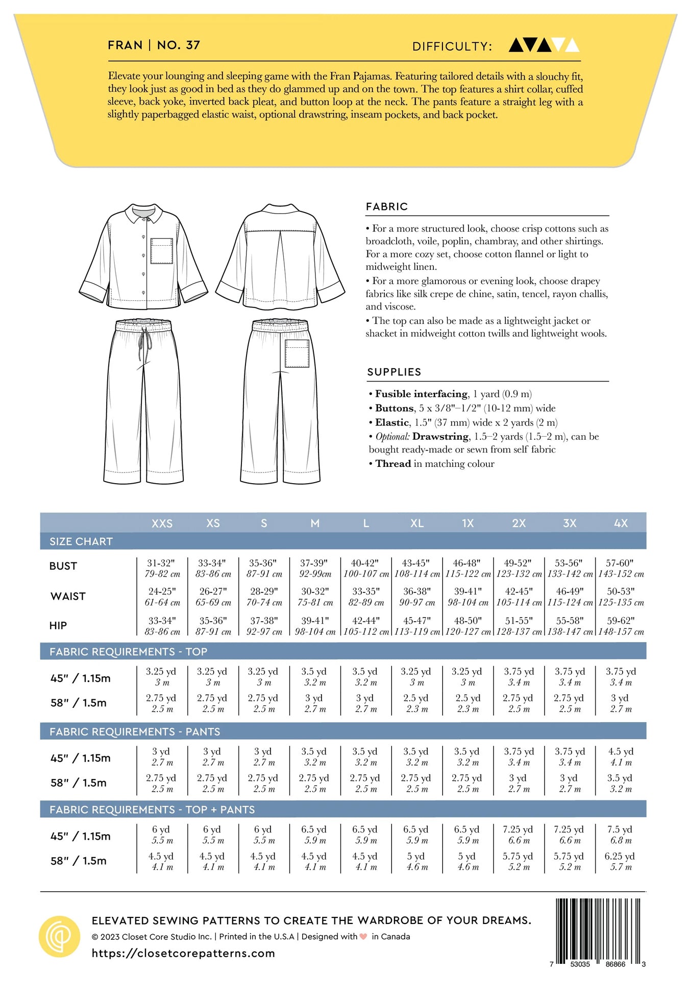 Fran Pajamas - Closet Core | Blackbird Fabrics