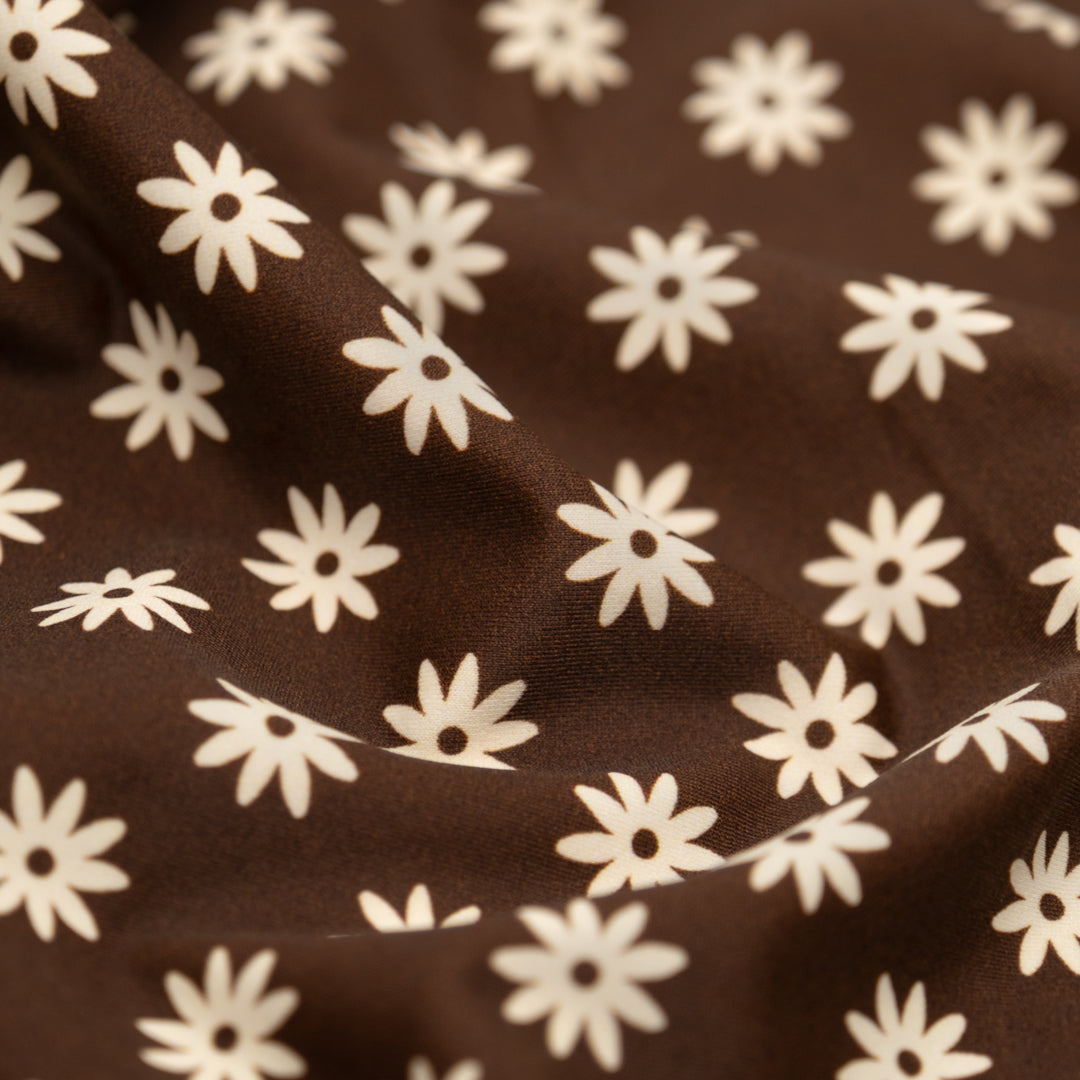 Daisy Days Recycled Nylon Swim Tricot - Chocolate/Cream | Blackbird Fabrics