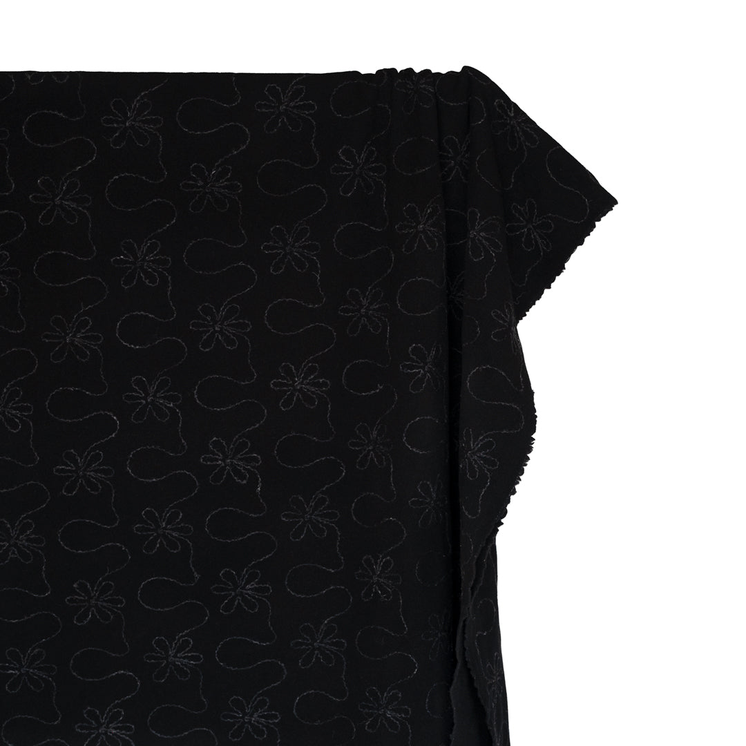 Deadstock Embroidered Wool Blend Coating - Black/Charcoal | Blackbird Fabrics