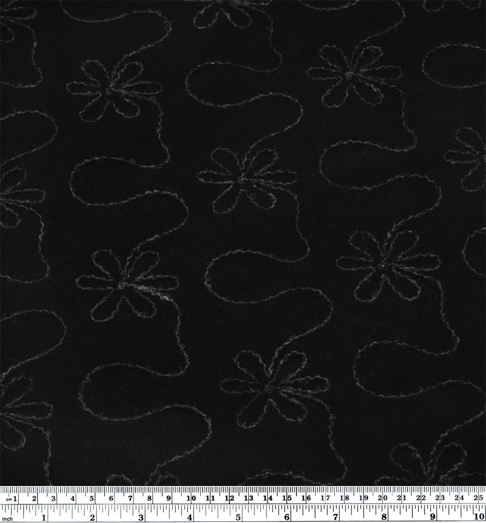 Deadstock Embroidered Wool Blend Coating - Black/Charcoal | Blackbird Fabrics