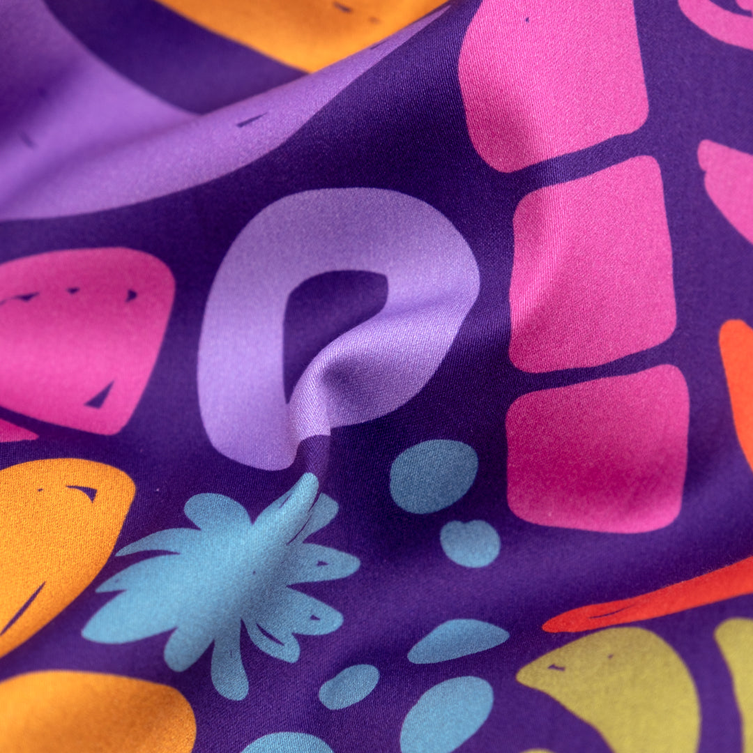 Ellie Whittaker - Forest Flight Organic Cotton Sateen - Deep Purple/Tangerine/Multi | Blackbird Fabrics