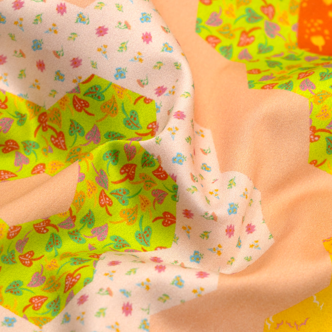 Ellie Whittaker - Quilty Organic Cotton Sateen - Peach/Lime/Aqua | Blackbird Fabrics