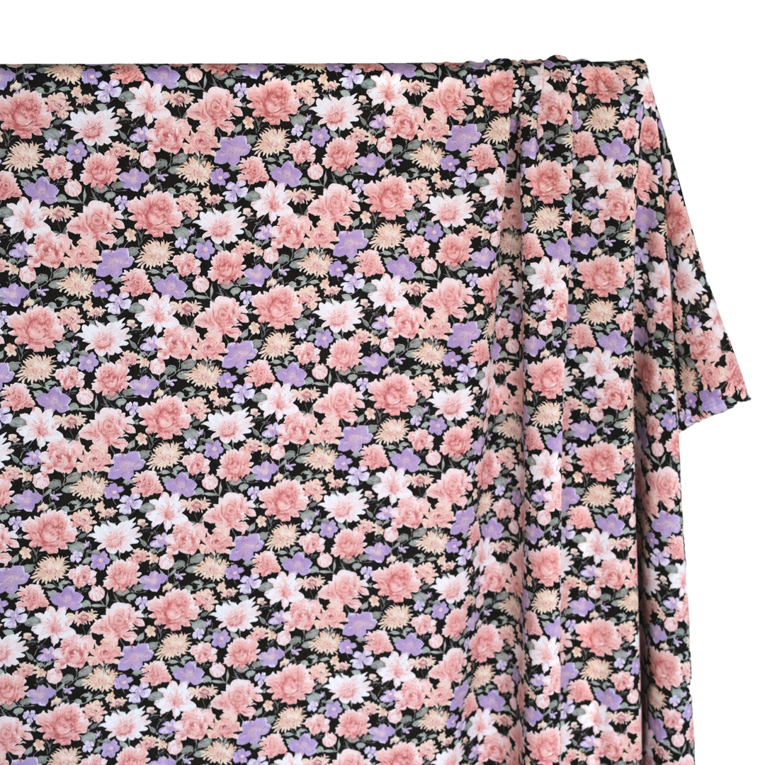 Wildflower Meadow Rayon Voile - Black/Blush/Lilac | Blackbird Fabrics