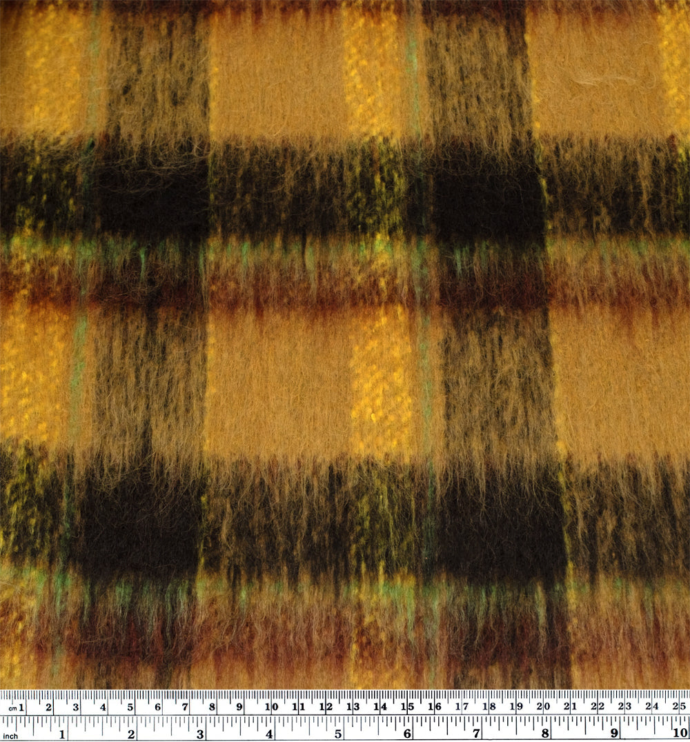 Fuzzy Plaid Coating - Dijon/Daffodil | Blackbird Fabrics