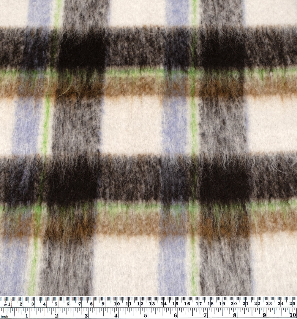 Fuzzy Plaid Coating - Chocolate/Periwinkle | Blackbird Fabrics