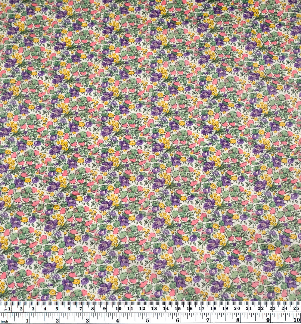 Deadstock Retro Floral Cotton Batiste - Ivory/Grass/Pink | Blackbird Fabrics