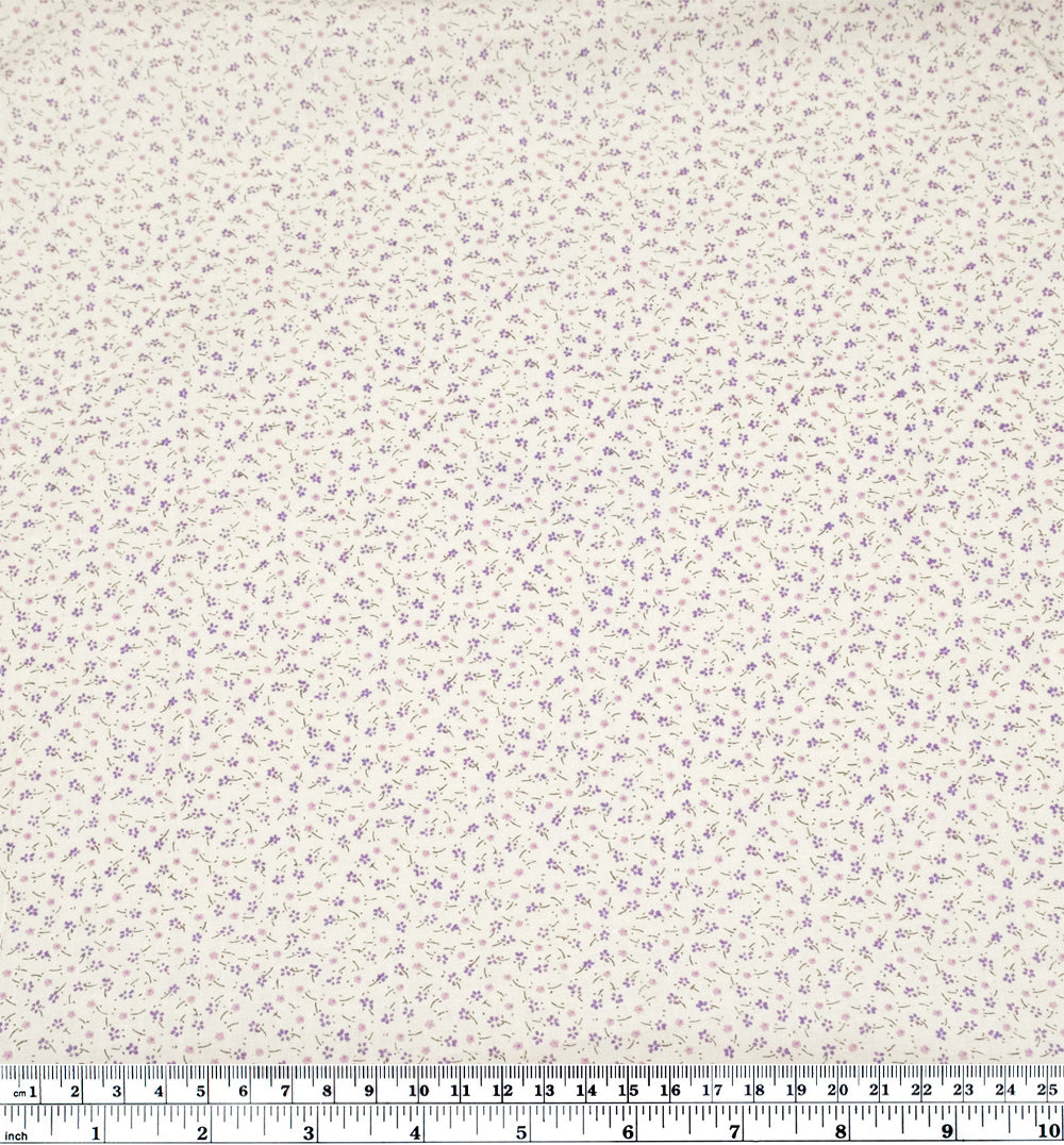 Deadstock Petite Floral Cotton Voile - Ivory/Grape | Blackbird Fabrics