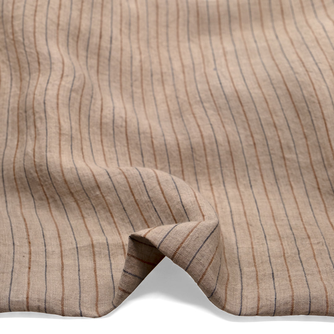 Striped Stonewashed Linen - Pebble | Blackbird Fabrics