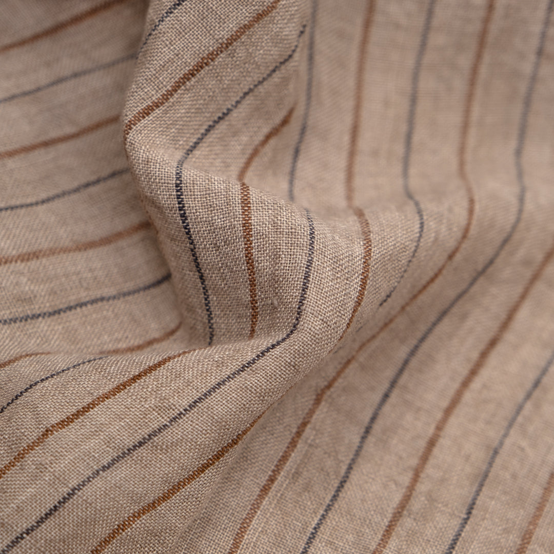 Striped Stonewashed Linen - Pebble | Blackbird Fabrics