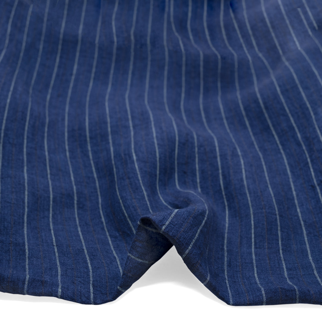 Striped Stonewashed Linen - Blueberry | Blackbird Fabrics