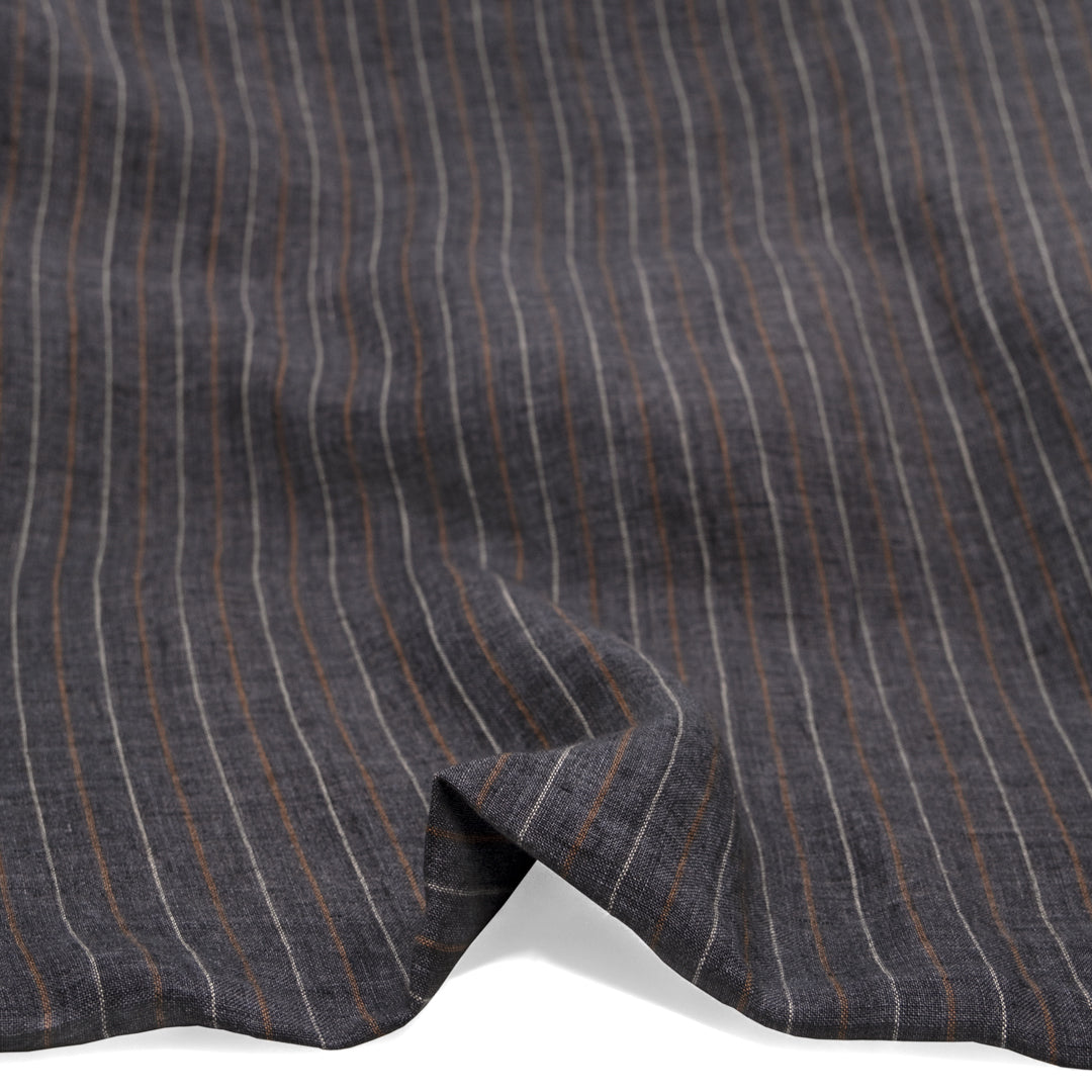 Striped Stonewashed Linen - Pewter | Blackbird Fabrics