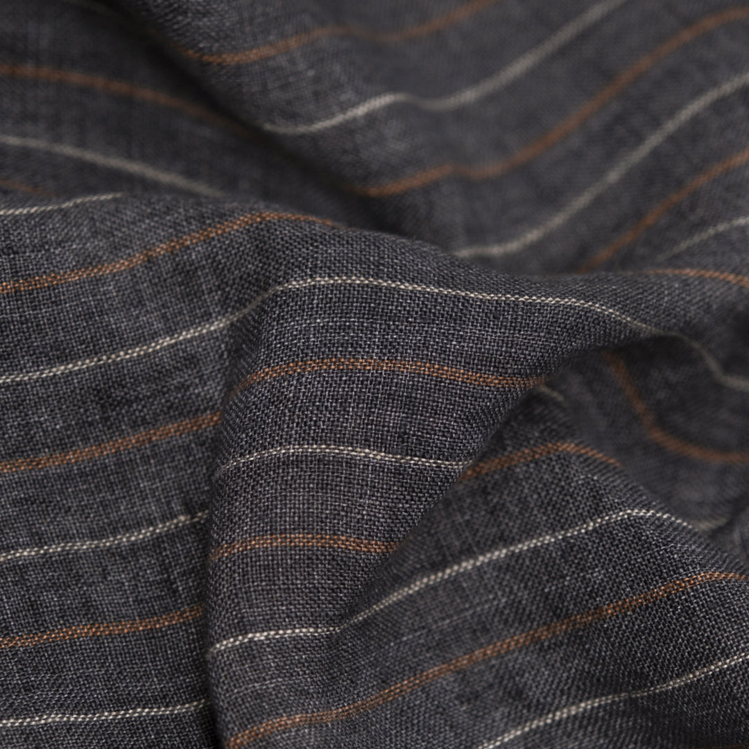 Striped Stonewashed Linen - Pewter | Blackbird Fabrics