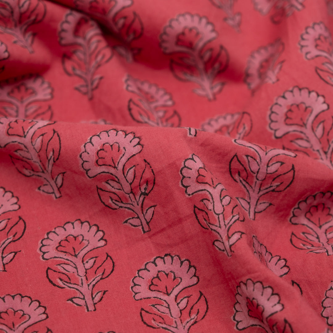 Bloom Block Printed Organic Cotton Batiste - Cherry Pink/Rose | Blackbird Fabrics