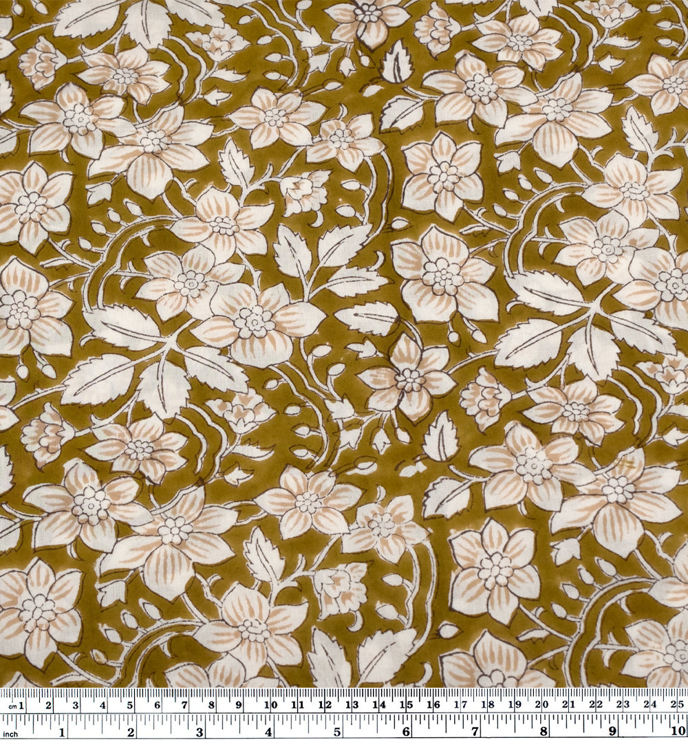 Tapestry Block Printed Organic Cotton Batiste - Elmwood/Ivory | Blackbird Fabrics