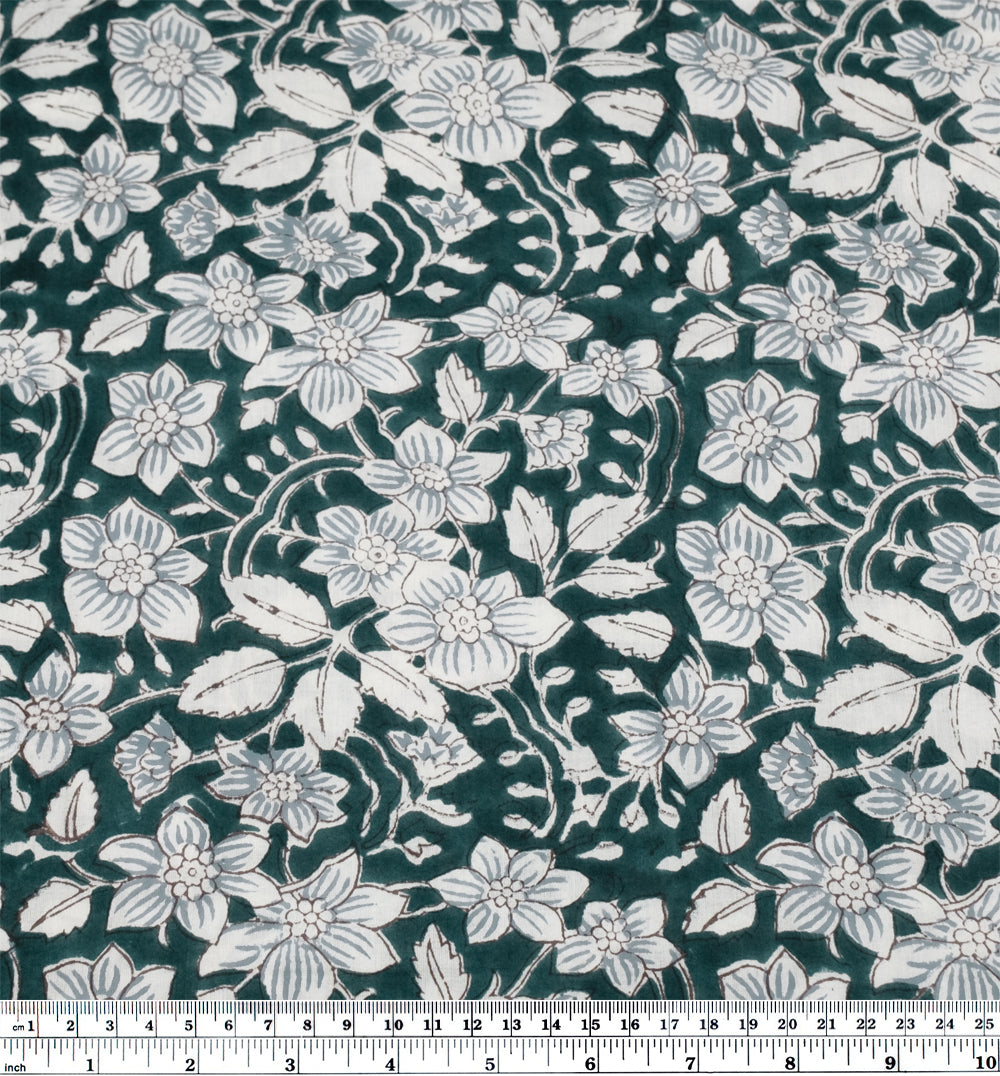 Tapestry Block Printed Organic Cotton Batiste - Peacock/White | Blackbird Fabrics