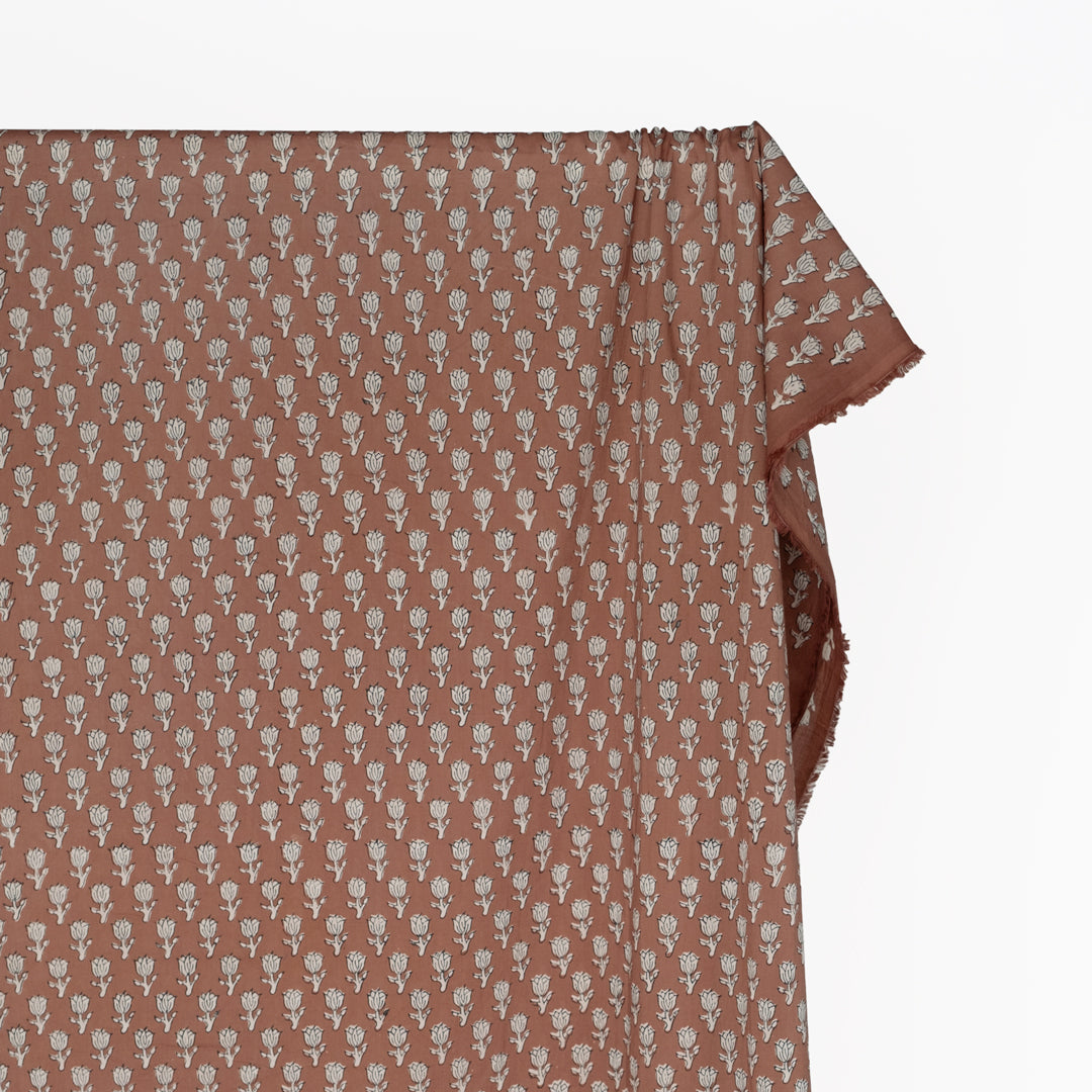 Bloom Block Printed Organic Cotton Batiste - Cappuccino/Fawn | Blackbird Fabrics