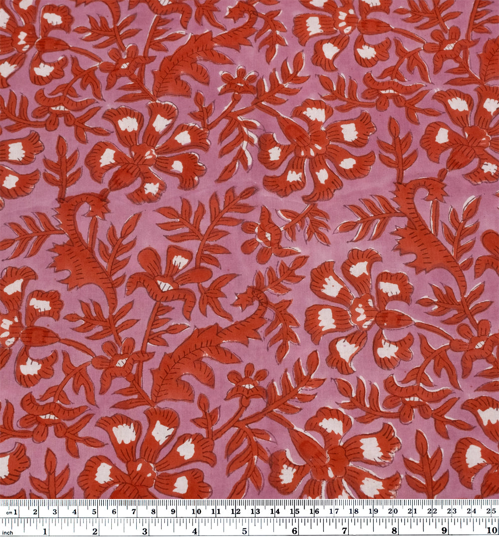 Vine Block Printed Organic Cotton Batiste - Dahlia/Red Clay | Blackbird Fabrics