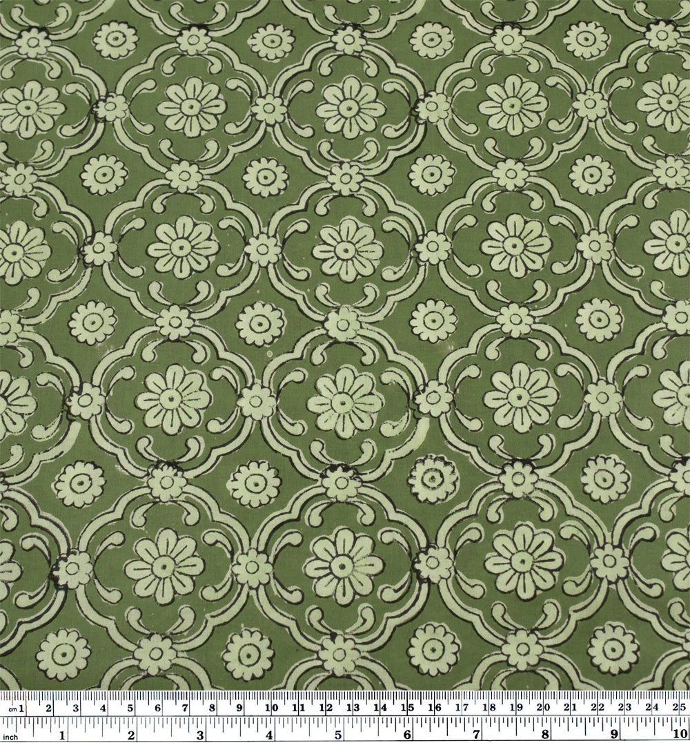 Mosaic Block Printed Organic Cotton Batiste - Chive/Eucalyptus | Blackbird Fabrics