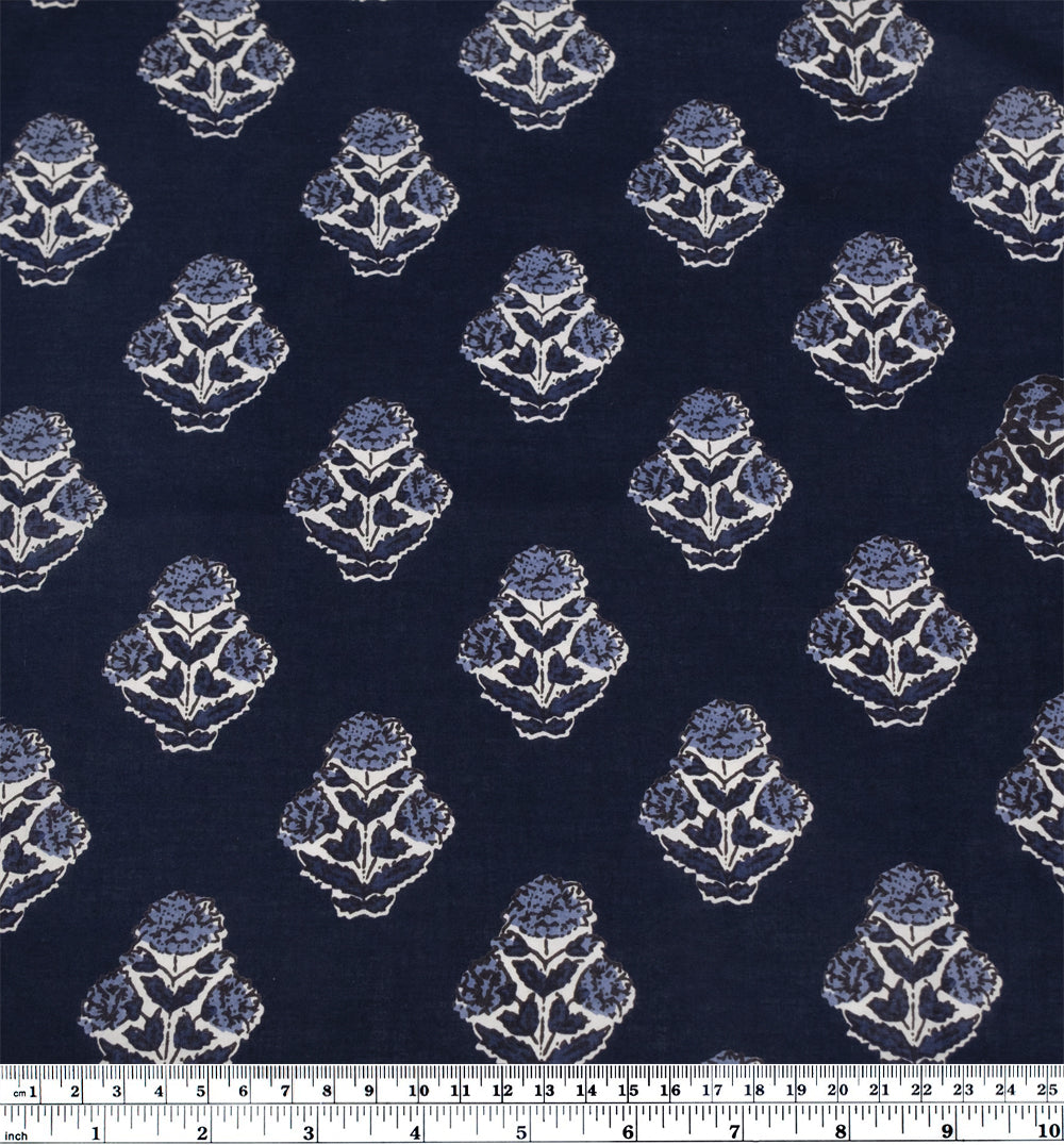 Bloom Block Printed Organic Cotton Batiste - Midnight Blue/White | Blackbird Fabrics