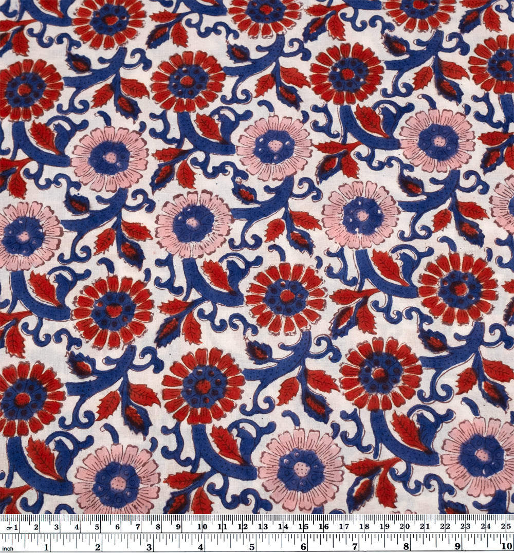 Tapestry Block Printed Organic Cotton Batiste - Ivory/Madder/Blueberry | Blackbird Fabrics