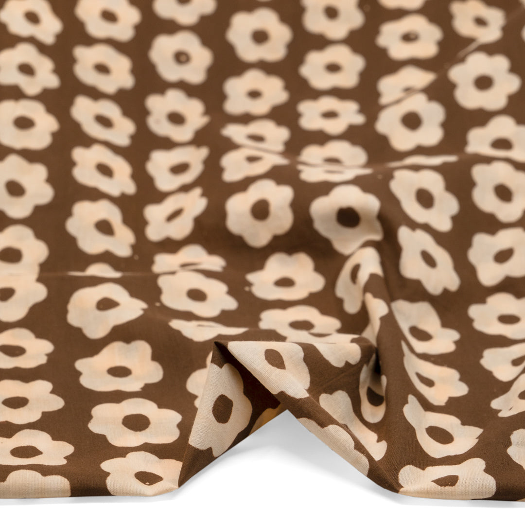 Bloom Block Printed Organic Cotton Batiste - Oak/Shortbread | Blackbird Fabrics