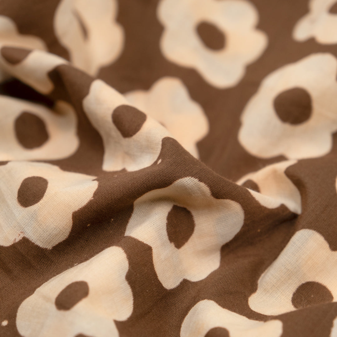 Bloom Block Printed Organic Cotton Batiste - Oak/Shortbread | Blackbird Fabrics