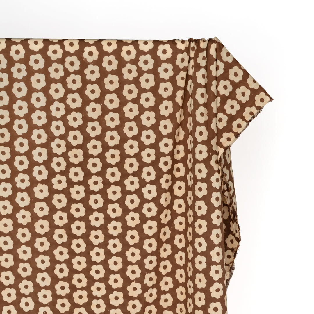 Bloom Block Printed Organic Cotton Batiste - Oak/Shortbread | Blackbird Fabrics