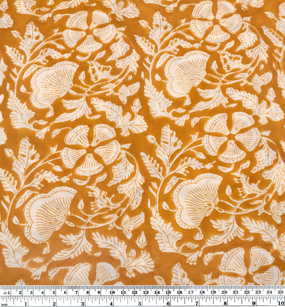 Tapestry Block Printed Organic Cotton Batiste - Saffron/Ivory | Blackbird Fabrics