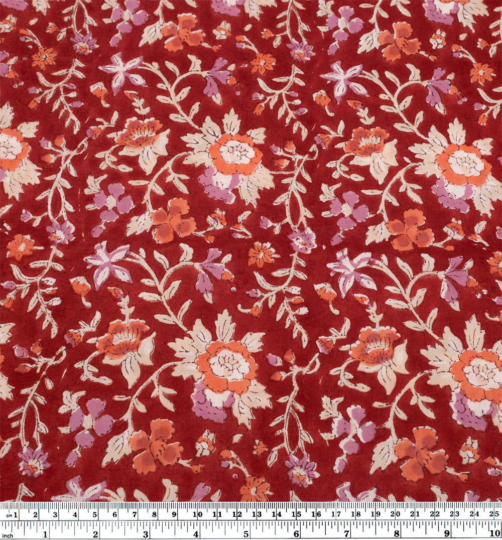 Tapestry Block Printed Organic Cotton Batiste - Cranberry/Pale Dahlia | Blackbird Fabrics