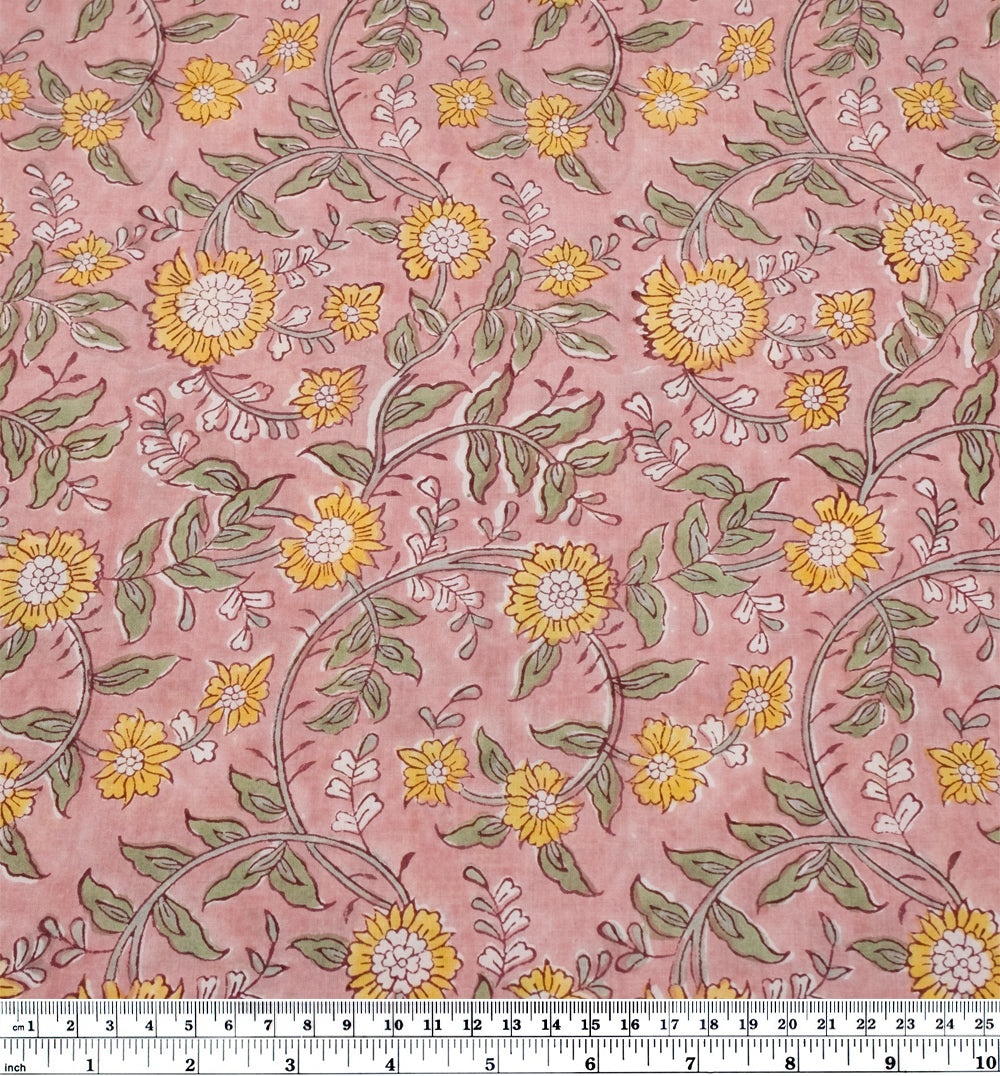 Vine Block Printed Organic Cotton Batiste - Rosette/Buttercup | Blackbird Fabrics