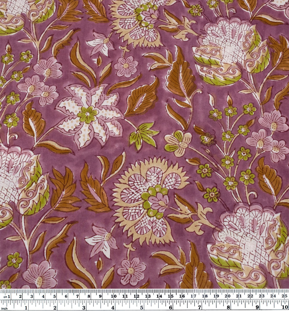 Tapestry Block Printed Organic Cotton Batiste - Fig/Fern | Blackbird Fabrics