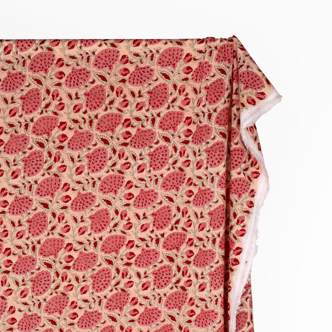 Vine Block Printed Organic Cotton Batiste - Flamingo/Taffy/Crimson | Blackbird Fabrics