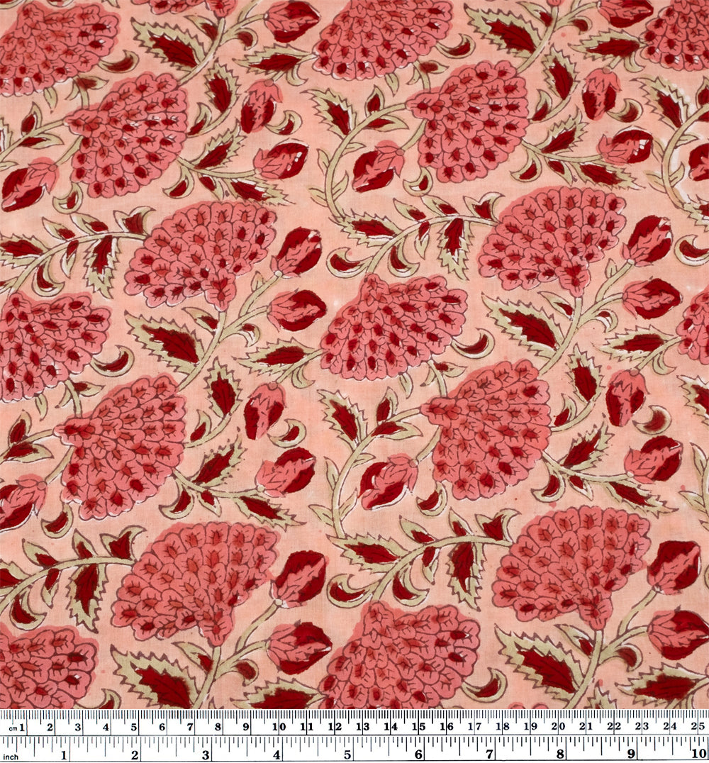 Vine Block Printed Organic Cotton Batiste - Flamingo/Taffy/Crimson | Blackbird Fabrics