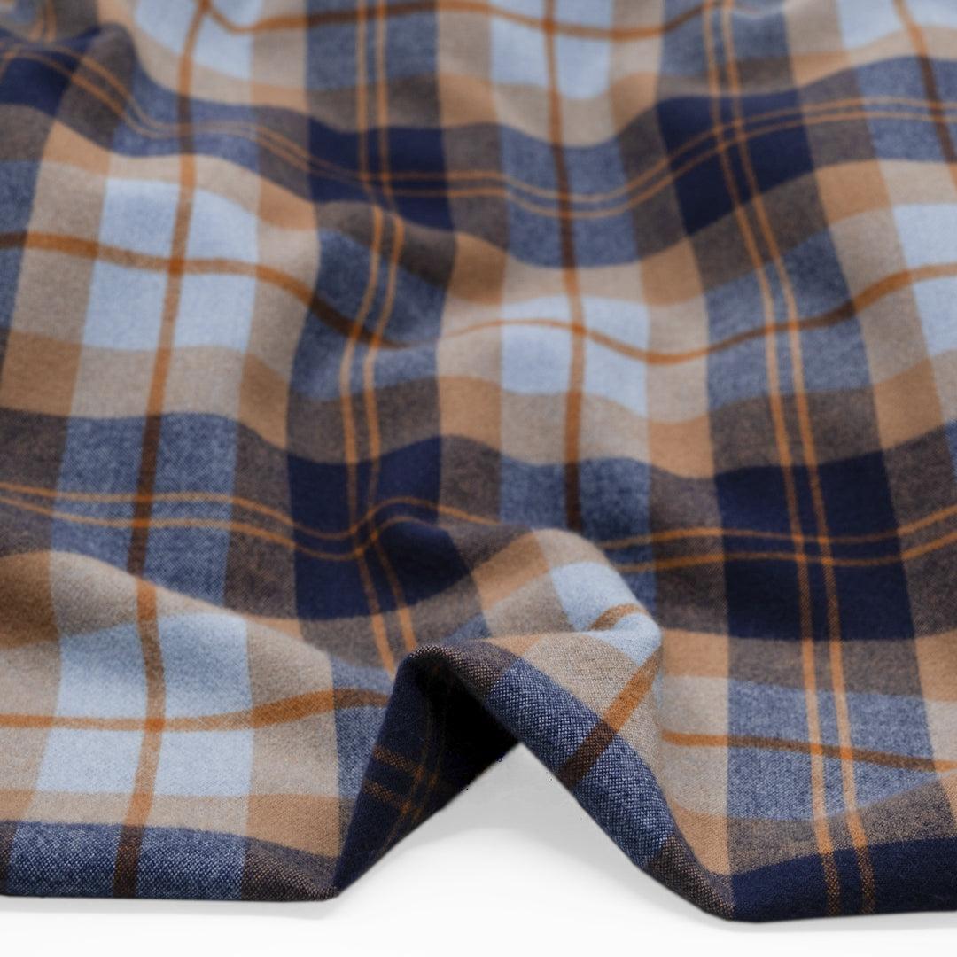 Plaid Brushed Double Faced Coating - Midnight Blue | Blackbird Fabrics