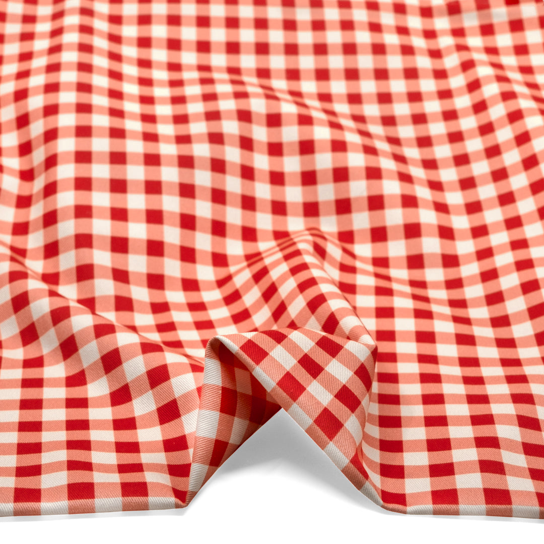 Gingham Printed Cotton Twill - Strawberry | Blackbird Fabrics