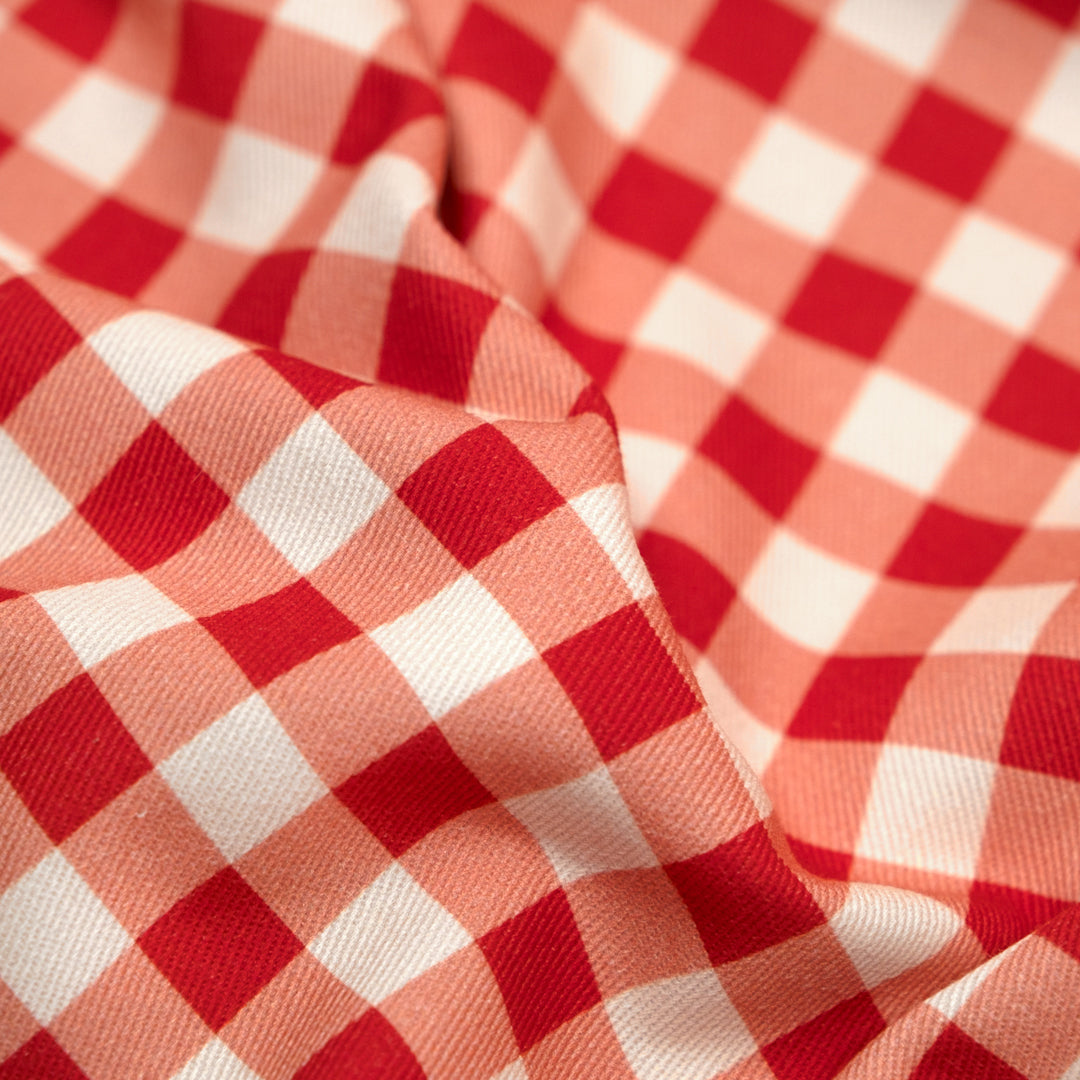 Gingham Printed Cotton Twill - Strawberry | Blackbird Fabrics