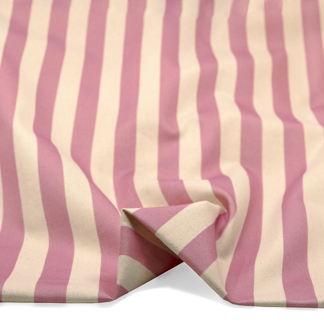 Vacation Stripe Printed Cotton Twill - Carnation/Natural | Blackbird Fabrics