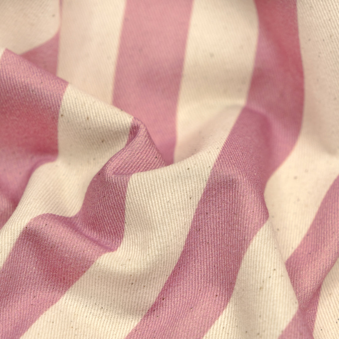 Vacation Stripe Printed Cotton Twill - Carnation/Natural | Blackbird Fabrics