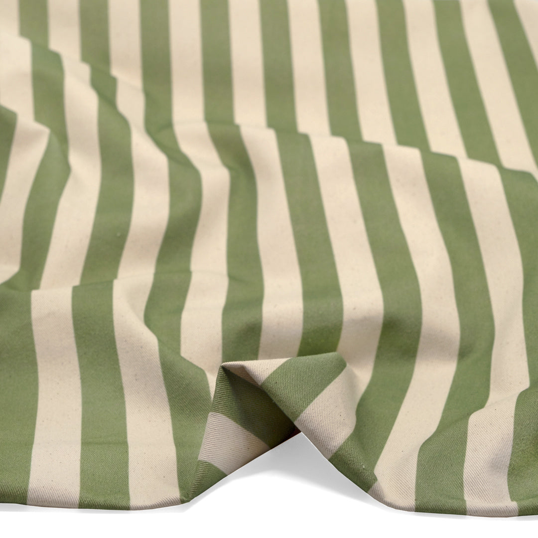 Vacation Stripe Printed Cotton Twill - Daiquiri/Natural | Blackbird Fabrics