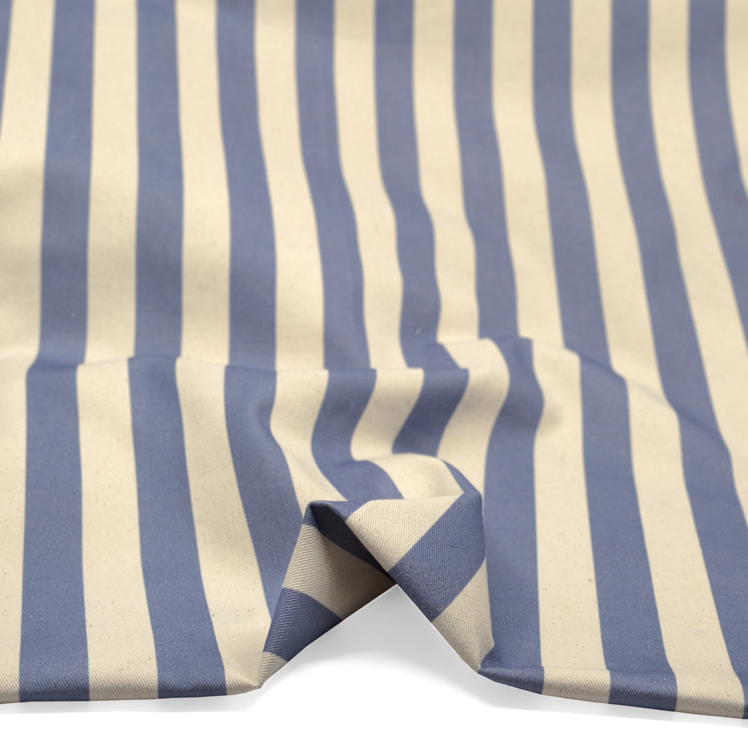 Vacation Stripe Printed Cotton Twill - Bluestone/Natural | Blackbird Fabrics