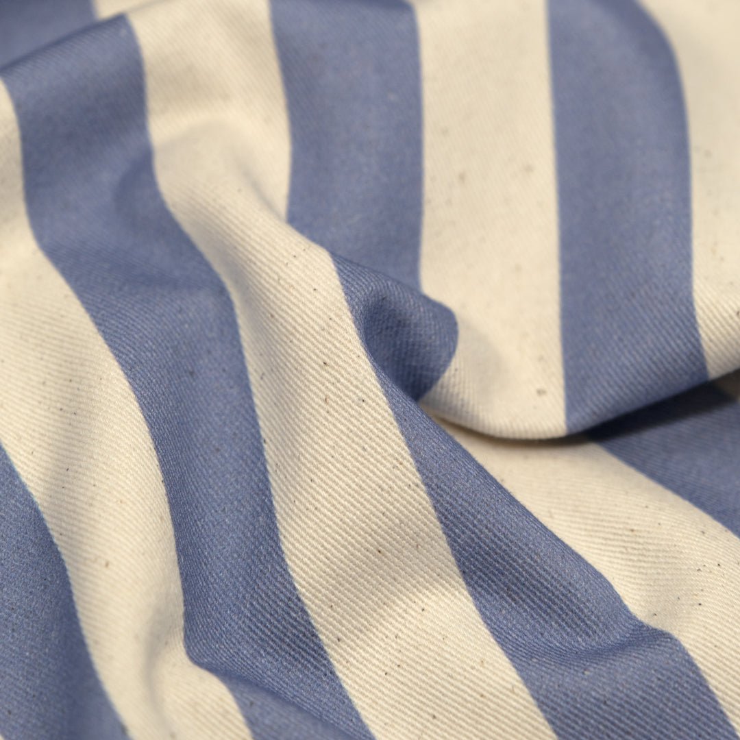 Vacation Stripe Printed Cotton Twill - Bluestone/Natural | Blackbird Fabrics