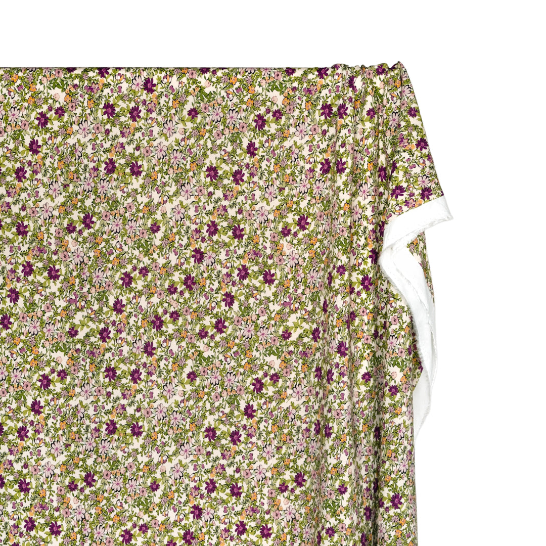 Garden Walk Printed Viscose Challis - Cream/Orchid | Blackbird Fabrics