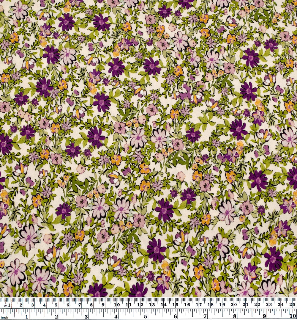 Garden Walk Printed Viscose Challis - Cream/Orchid | Blackbird Fabrics